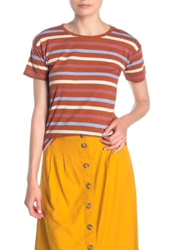 Imbracaminte femei madewell birchmont stripe whisper short sleeve t-shirt burnt clay java stri