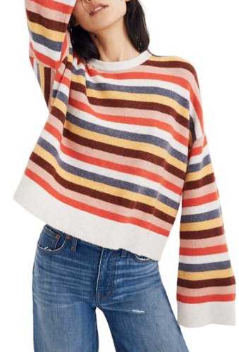 Imbracaminte femei madewell cardiff stripe crewneck sweater regular plus size heather platinum