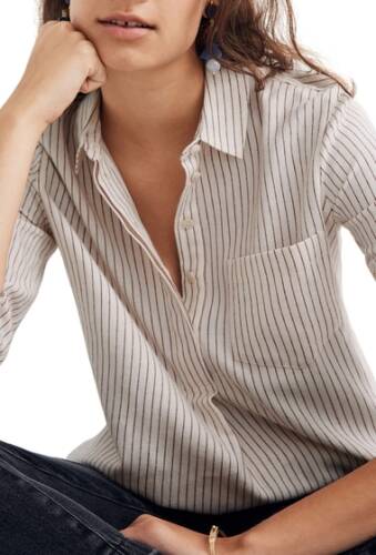Imbracaminte femei madewell stripe button back flannel classic ex-boyfriend shirt margo stripe pearl i
