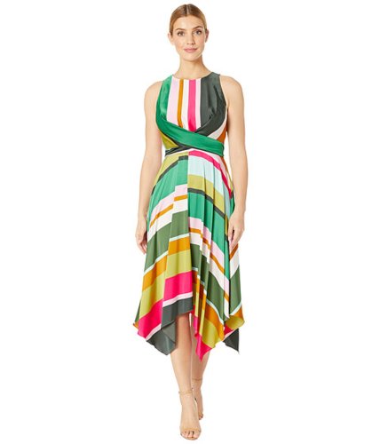 Imbracaminte femei maggy london pop party stripe printed charmeuse dress with tie front detail soft whitemulti