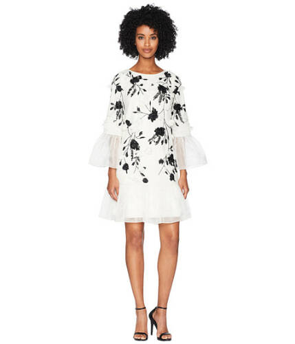 Imbracaminte femei marchesa 34 sleeve all over beaded tunic w 3d flowers and organza ruffles ivory