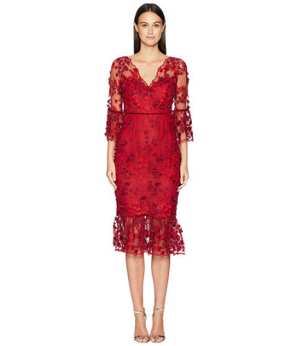 Imbracaminte femei marchesa 34 sleeve embroidered 3d floral dress red
