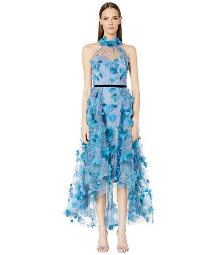 Imbracaminte femei marchesa halter neck printed tea-length gown blue