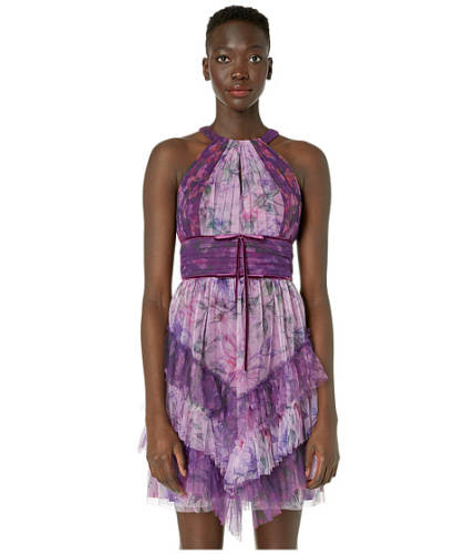 Imbracaminte femei marchesa sleeveless color blocked printed tulle cocktail skirt lilac