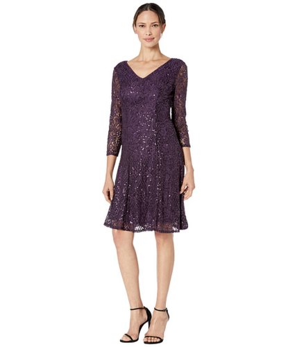 Imbracaminte femei marina 34 sleeve double v-neck stretch lace fit and flare eggplant