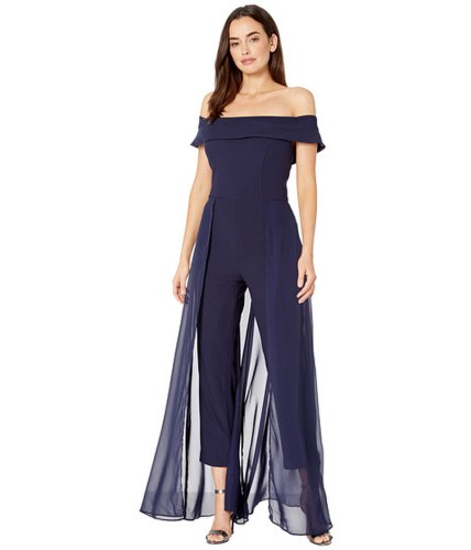 Imbracaminte femei marina long off the shoulder jumpsuit with chiffon over skirt navy