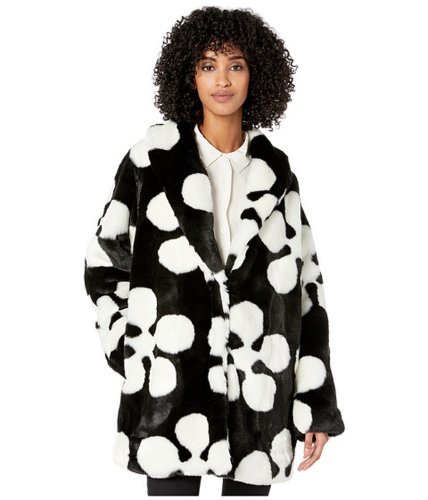 Imbracaminte femei mcq abstract faux-fur coat darkest blackwhite