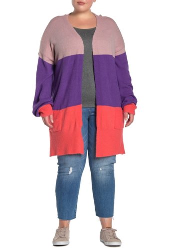 Imbracaminte femei melloday colorblock stripe knit cardigan plus size purplered
