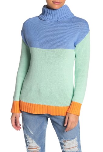 Imbracaminte femei melloday colorblock turtleneck sweater petite bluemintorange