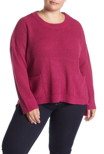 Imbracaminte femei melloday crew neck two pocket sweater plus size berry