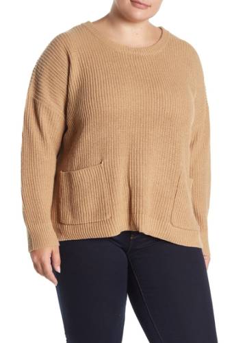 Imbracaminte femei melloday crew neck two pocket sweater plus size heather oatmeal