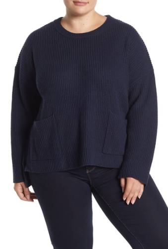 Imbracaminte femei melloday crew neck two pocket sweater plus size navy