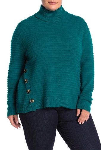 Imbracaminte femei melloday turtleneck rib knit button sweater plus size green