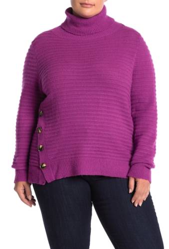 Imbracaminte femei melloday turtleneck rib knit button sweater plus size magenta