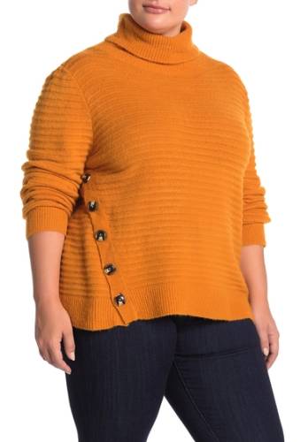 Imbracaminte femei melloday turtleneck rib knit button sweater plus size rust