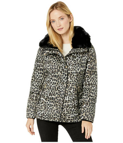 Imbracaminte femei michael kors print jacket with faux fur collar m424303tz dark camel leopard