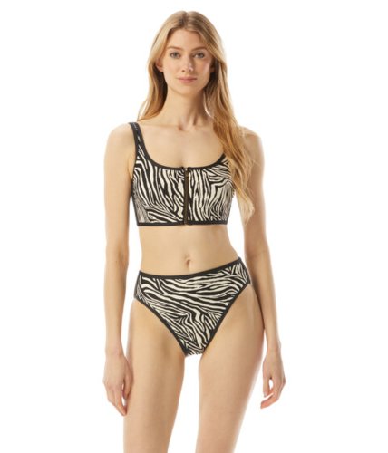 Imbracaminte femei michael michael kors zebra zip front bikini top bone