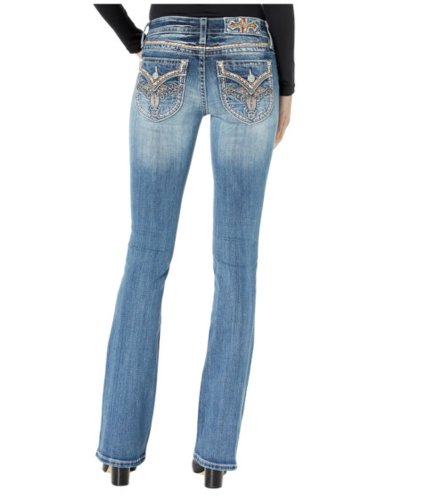 Imbracaminte femei miss me faux flap with cross design bootcut jeans in dark blue dark blue