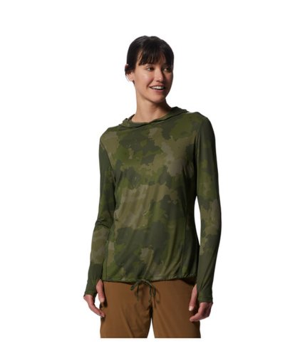 Imbracaminte femei mountain hardwear crater laketrade long sleeve hoodie surplus green pines camo