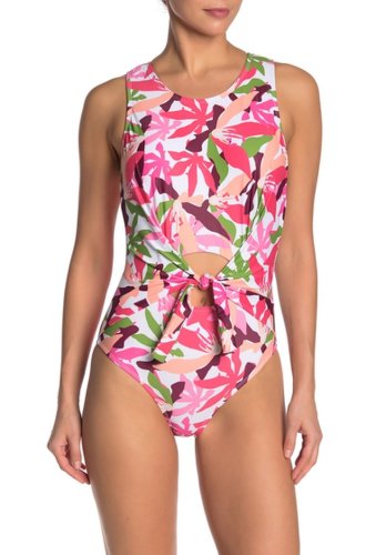 Imbracaminte femei nicole miller floral front tie cutout one-piece swimsuit multi pink