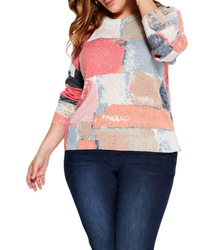 Imbracaminte femei niczoe plus size printed geo sweater pink multi