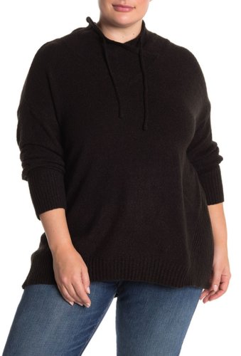 Imbracaminte femei philosophy apparel long sleeve funnel tie neck pullover sweater plus size black