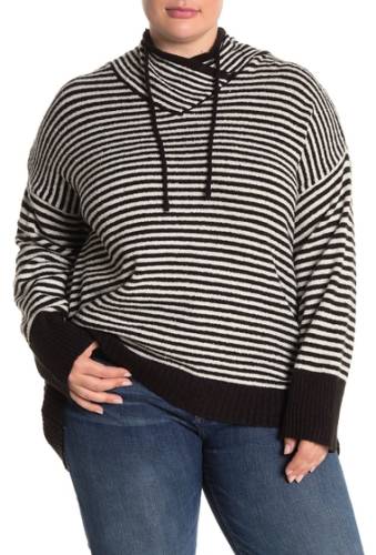 Imbracaminte femei philosophy apparel long sleeve funnel tie neck pullover sweater plus size blackwhit