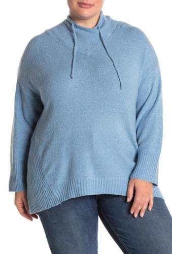 Imbracaminte femei philosophy apparel long sleeve funnel tie neck pullover sweater plus size misty blue