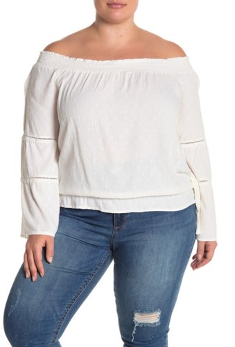Imbracaminte femei planet gold long sleeve solid off the shoulder blouse plus size bright white