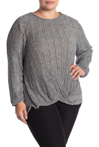 Imbracaminte femei pleione heather crinkle knit long sleeve blouse plus size black heather
