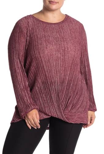 Imbracaminte femei pleione heather crinkle knit long sleeve blouse plus size burgundy heather