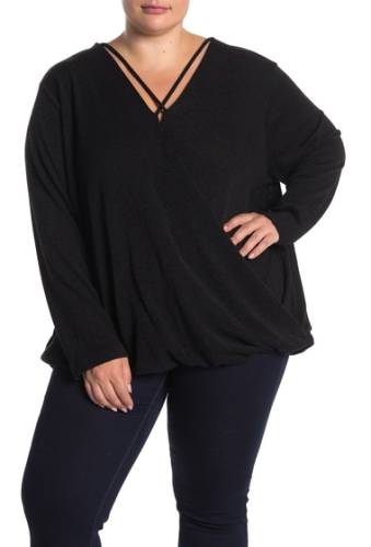 Imbracaminte femei pleione surplice knit sweater top plus size black