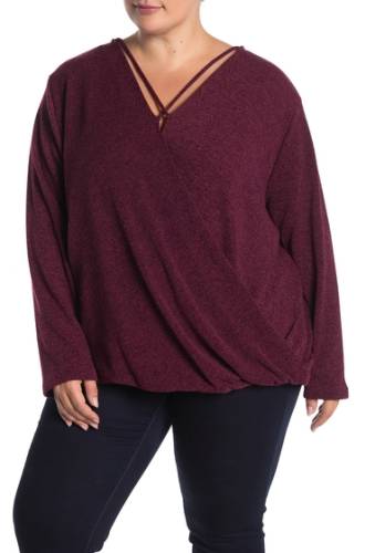 Imbracaminte femei pleione surplice knit sweater top plus size burgundy