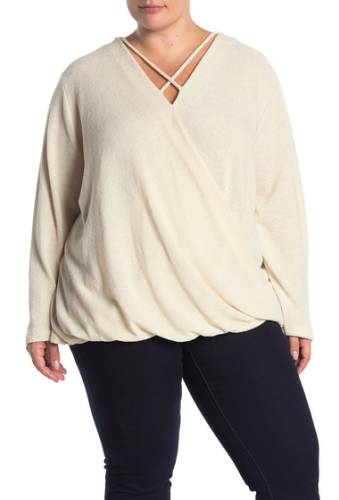 Imbracaminte femei pleione surplice knit sweater top plus size ivory