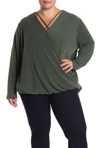Imbracaminte femei pleione surplice knit sweater top plus size olive