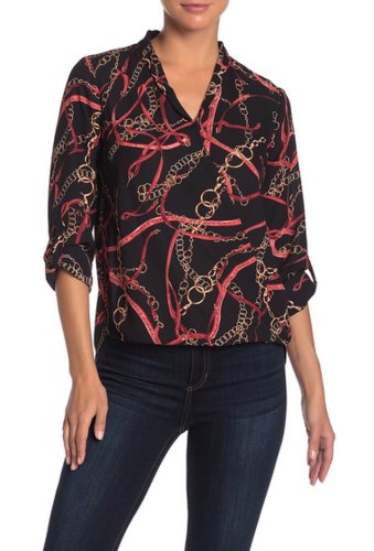 Imbracaminte femei pleione surplice roll sleeve highlow blouse blk red chain