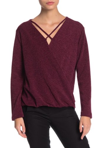 Imbracaminte femei pleione surplice strappy wrap front sweater petite burgundy
