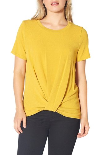 Imbracaminte femei pleione twist front short sleeve t-shirt mustard