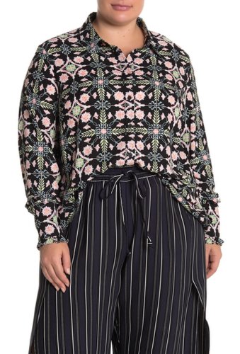 Imbracaminte femei rachel rachel roy tile print button front shirt plus size black combo