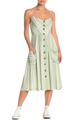 Imbracaminte femei renamed apparel annie striped button front midi dress sagewht