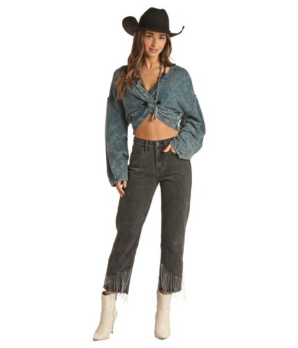 Imbracaminte femei rock and roll cowgirl fringe cropped in charcoal rrwd9hrzqv charcoal