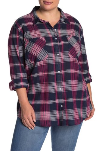 Imbracaminte femei sanctuary long sleeve plaid button-down shirt plus size navy hot p