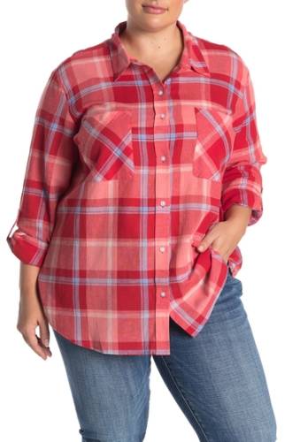 Imbracaminte femei sanctuary long sleeve plaid button-down shirt plus size strawberry