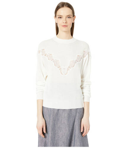 Imbracaminte femei see by chloe floral lace panel crew neck sweater crystal white