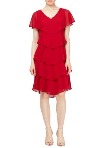 Imbracaminte femei sl fashions cape top tiered georgett dress petite red