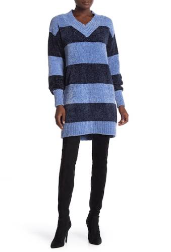 Imbracaminte femei solutions block stripe v-neck chenille sweater dress blueyahmul