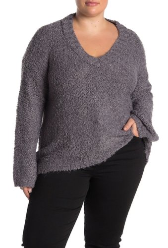 Imbracaminte femei susina boucle knit v-neck sweater plus size grey excalibur