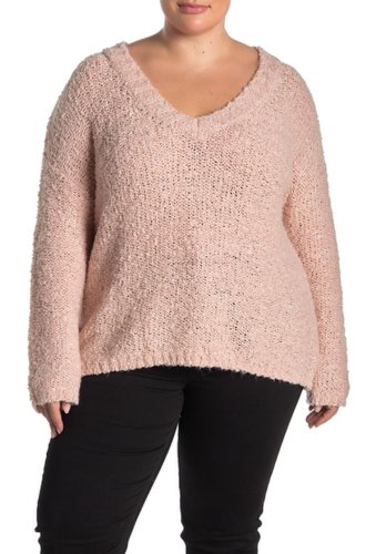 Imbracaminte femei susina boucle knit v-neck sweater plus size pink smoke