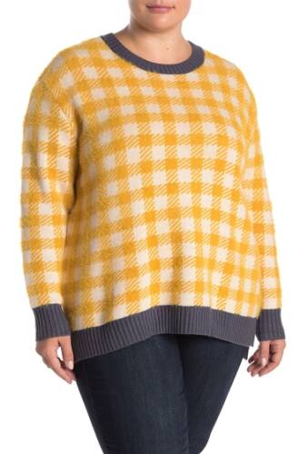 Imbracaminte femei susina buffalo check pullover sweater plus size yellow ochre buffalo check