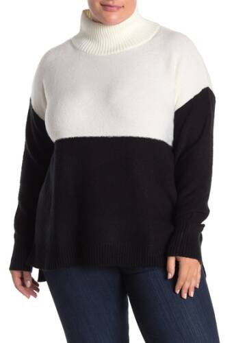 Imbracaminte femei susina colorblock turtleneck sweater plus size ivory cloud- black